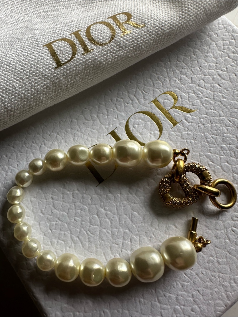 Christian Dior CD Crystal Faux Pearl Bracelet Full Set Giftable